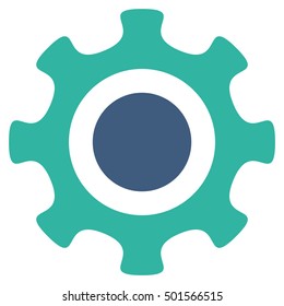 Cogwheel vector pictograph. Style is flat graphic bicolor symbol, cobalt and cyan colors, white background.