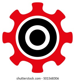 Cogwheel vector pictograph. Style is flat graphic bicolor symbol, intensive red and black colors, white background.