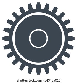 Cogwheel vector pictograph. Style is flat graphic symbol, smooth blue color, white background.