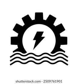 cogwheel and water flow, illustration of water or hydro power electric generator icon vector