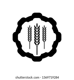 Cogwheel and wheat ear, black on a white background, vector