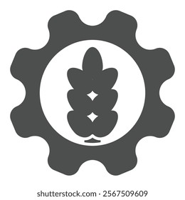 Cogwheel with wheat ear solid icon, wheat production concept. Vector graphics. Mechanic gear with wheat plant sign on white background, glyph style icon for mobile or web design