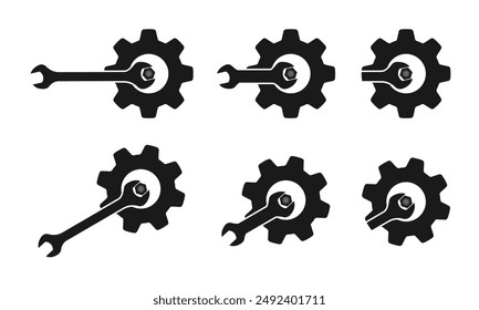 Cogwheel and wrench icon set, Symbol of adjustment, repairs, service or support.  vector illustration isolated on white background.