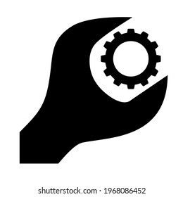 Cogwheel and wrench icon. Symbol of adjustment, repairs, technical service or support. Vector Illustration
