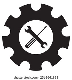 Cogwheel and wrench icon. Symbol of adjustment, repairs, technical service or support. Vector Illustration tool icon design eps 10