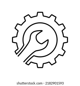 Cogwheel and wrench line icon. Symbol of adjustment, repairs, technical service or support. Vector Illustration