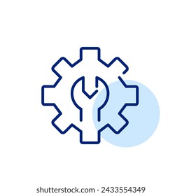 Cogwheel and wrench. User-friendly customization and preferences. Pixel perfect, editable stroke icon