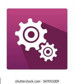 Cogwheel/Gears. Simple web icon in vector: tool to work. Purple/ violet color background