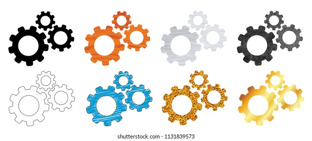 Cogwheels chaos brain. Cogwheel, gear mechanism settings tools. Fun drawing vector gears person icon or sign. Service cog brain pattern or template banner. Think big ideas.