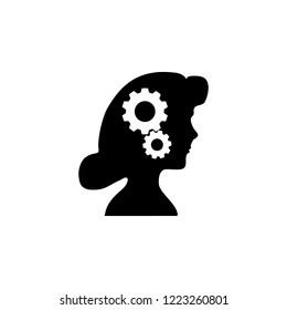 Cogwheels in the female head icon. Element of Problem solving. Premium quality graphic design. Signs and symbols collection icon for websites, web design, mobile app on white background