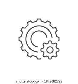 Cogwheels or gears line outline icon isolated on white