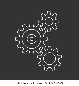 cogwheels, gears vector line illustration on dark gray background