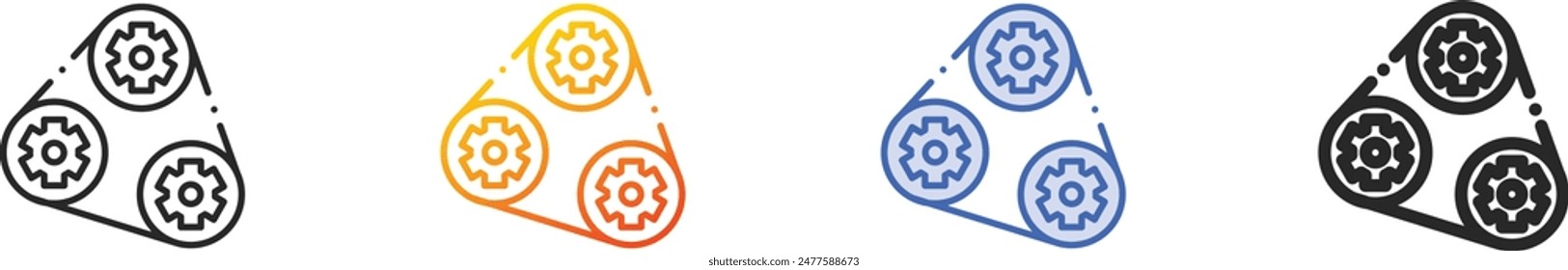 Icono de ruedas dentadas.Diseño lineal delgado, degradado, trazo azul y estilo audaz aislado sobre fondo blanco