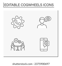 Iconos de línea de ruedas de coagulación. Preferencias y configuraciones para diferentes situaciones. Concepto de negocio. Ilustraciones vectoriales aisladas. Trazo editable