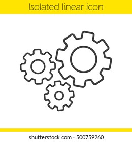 Cogwheels linear icon. Gears thin line illustration. Cogs contour symbol. Vector isolated outline drawing