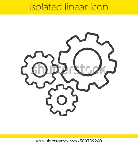 Cogwheels linear icon. Gears thin line illustration. Cogs contour symbol. Vector isolated outline drawing