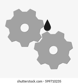 Cogwheels with oil. Isolated on white background. Flat vector stock illustration