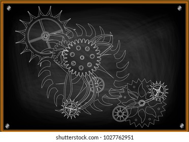 Cogwheels on a black background. Drawing. 3d model