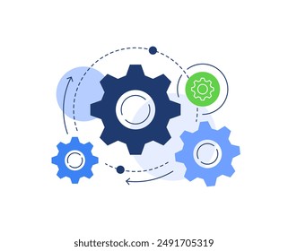 Proceso de trabajo de ruedas dentadas, Elemento infográfico, Gráfico con flechas y ruedas, Ilustración vectorial de iconos de diseño plano