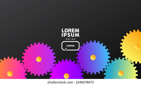 A cogwheel-shaped gradient background consisting of yellow, purple, blue and pink.
