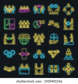 Cohesion icon set. Outline set of cohesion vector icons neon color on black