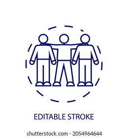 Cohesion of people outline concept icon. Zero waste. Save the Earth. Customizable linear contour symbol. Editable stroke. Isolated vector stock illustration
