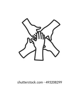 cohesion teamwork line icon. Hand on hand. collectivity, vector linear illustration
