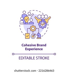 Cohesive Brand Experience Concept Icon. Way To Develop Product Longevity Abstract Idea Thin Line Illustration. Isolated Outline Drawing. Editable Stroke. Arial, Myriad Pro-Bold Fonts Used