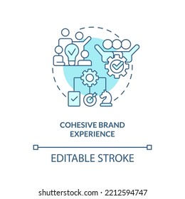 Cohesive Brand Experience Turquoise Concept Icon. Way To Develop Product Longevity Abstract Idea Thin Line Illustration. Isolated Outline Drawing. Editable Stroke. Arial, Myriad Pro-Bold Fonts Used