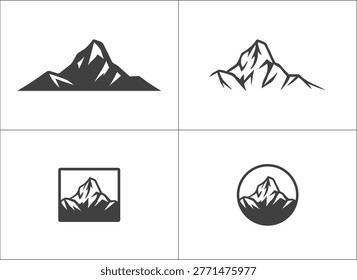 A cohesive icon set of Ama Dablam in multiple simplified styles, designed with consistent geometry and clarity. Suitable for UI systems, app interfaces, and branding kits requiring scalable and recognizable mountain icons.