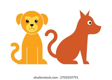Ein zusammenhängendes modernes Set von Symbolen mit stilisierten Katzen und Hunden, perfekt für tierbezogene Branding- und digitale Designprojekte.