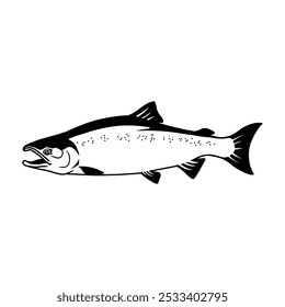 Logotipo de Salmão Coho, Preto e Branco Coho Salmão peixe saltando para fora da água, Ótimo para sua atividade de pesca Coho Salmão.