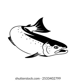 Logotipo de Salmão Coho, Preto e Branco Coho Salmão peixe saltando para fora da água, Ótimo para sua atividade de pesca Coho Salmão.