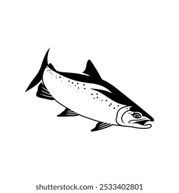 Logotipo de Salmão Coho, Preto e Branco Coho Salmão peixe saltando para fora da água, Ótimo para sua atividade de pesca Coho Salmão.