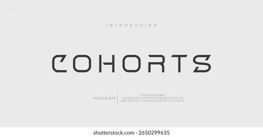 Coortes Fonte criativa. Fonte digital abstrata moderna da tecnologia. Fonte criativa logotipo, tipo, tecnologia, filme, digital, música, filme. Fontes e ilustração em formato vetorial.