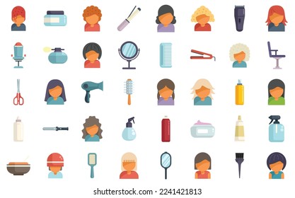 Coiffure icons set flat vector. Hair salon. Chair styling isolated