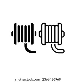 Coil cable spool line and glyph icon. Wire Electric cable on a reel. Roll of Cable routing Rope symbol. simple pictogram outline and solid style. Vector illustration. Design on white background EPS 10