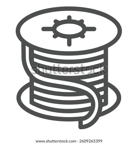 Coil copper of wire line icon, electrician service concept. Vector graphics. Round cable reel, repair sign on white background, outline style icon for mobile or web design