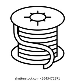 Coil copper of wire thin line icon, electrician service concept. Vector graphics. Round cable reel, repair sign on white background, style mobile or design