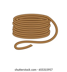 Coil of dynamic sailor rope. Isolated simple object on white background. Graphic design vector element.