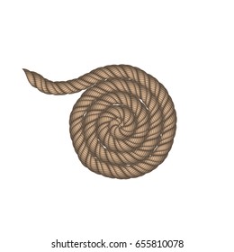 Coil of dynamic sailor rope. Isolated simple object on white background. Graphic design vector element.