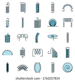 Coil icon set. Outline set of coil vector icons thin line color flat isolated on white