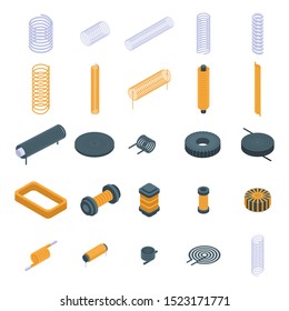Coil icons set. Isometric set of coil vector icons for web design isolated on white background