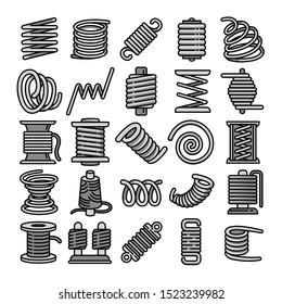 Coil icons set. Outline set of coil vector icons for web design isolated on white background