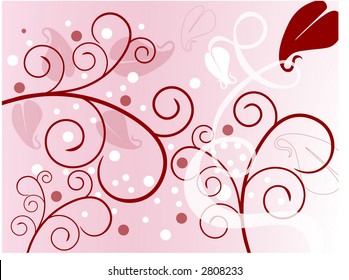coil and leaves stylized background vector red and pink