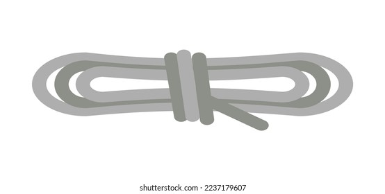 Coil of rope cord cable lasso twine knot gray flat. Hunting ship building domestic thick braided yarn or electrical cord coil tied assembled to hold tie tie together sturdy simple icon isolated