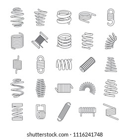 Coil spring cable icons set. Outline illustration of 25 coil spring cable vector icons for web