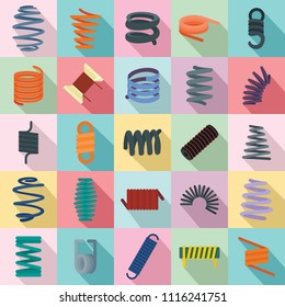 Coil spring cable icons set. Flat illustration of 25 coil spring cable vector icons for web