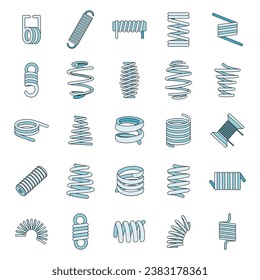 Coil spring cable icons set. Outline illustration of 25 coil spring cable vector icons thin line color flat on white