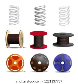 Coil spring icon set. Realistic set of coil spring vector icons for web design isolated on white background